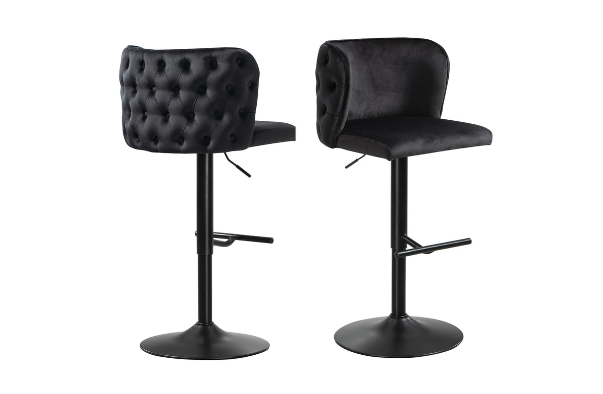 Lara Tufted Height Adjustable Swivel Bar Stools with Footrest | Black