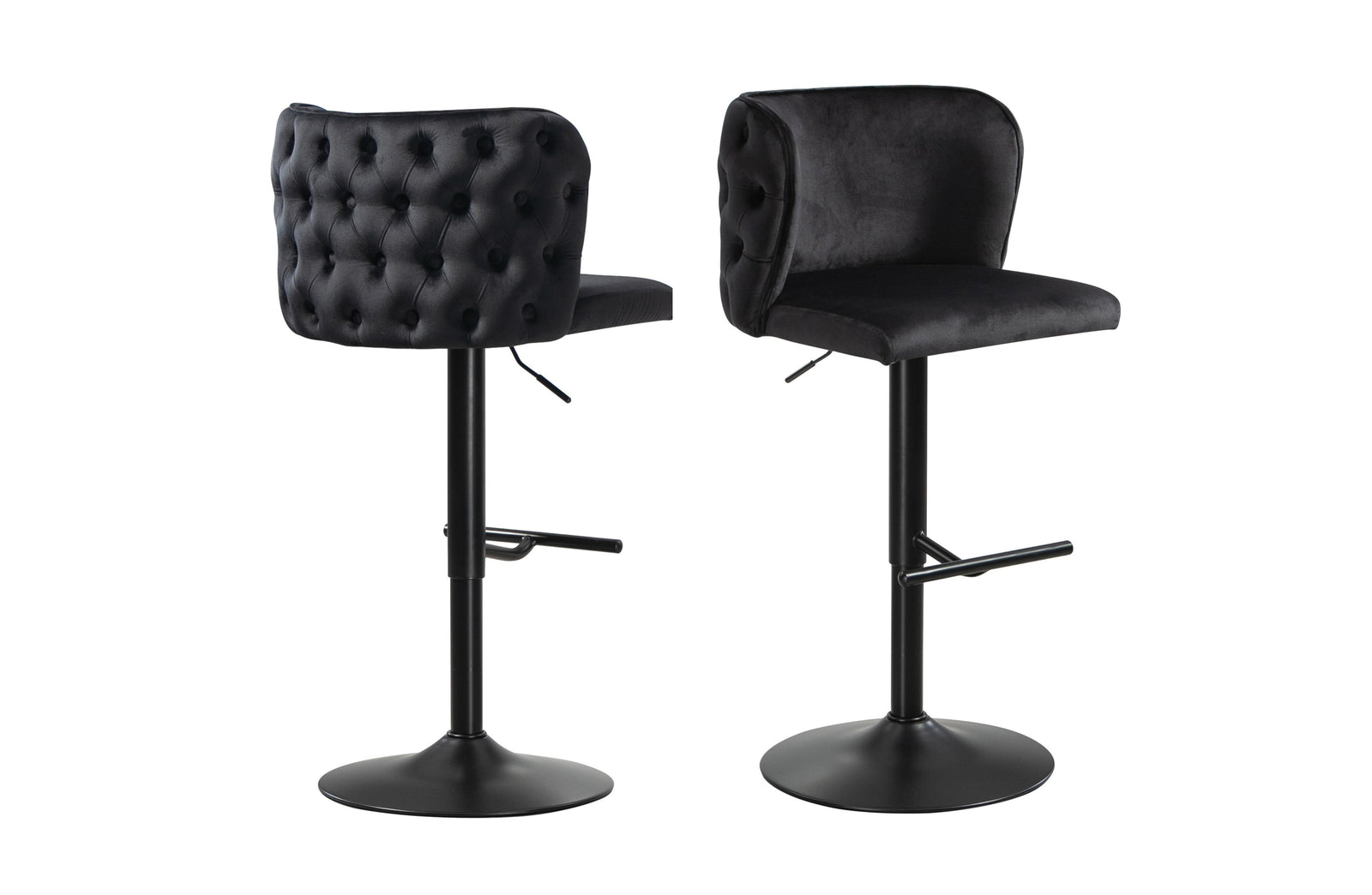 Lara Tufted Height Adjustable Swivel Bar Stools with Footrest | Black
