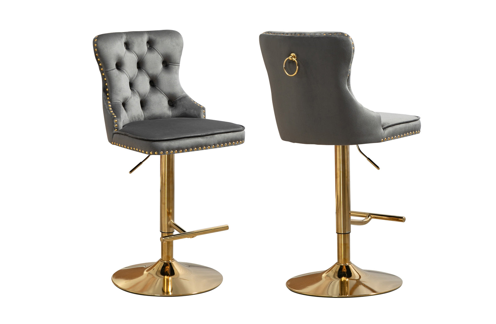 Sahara Dark Grey Barstool with Gold Stand | Set of 2