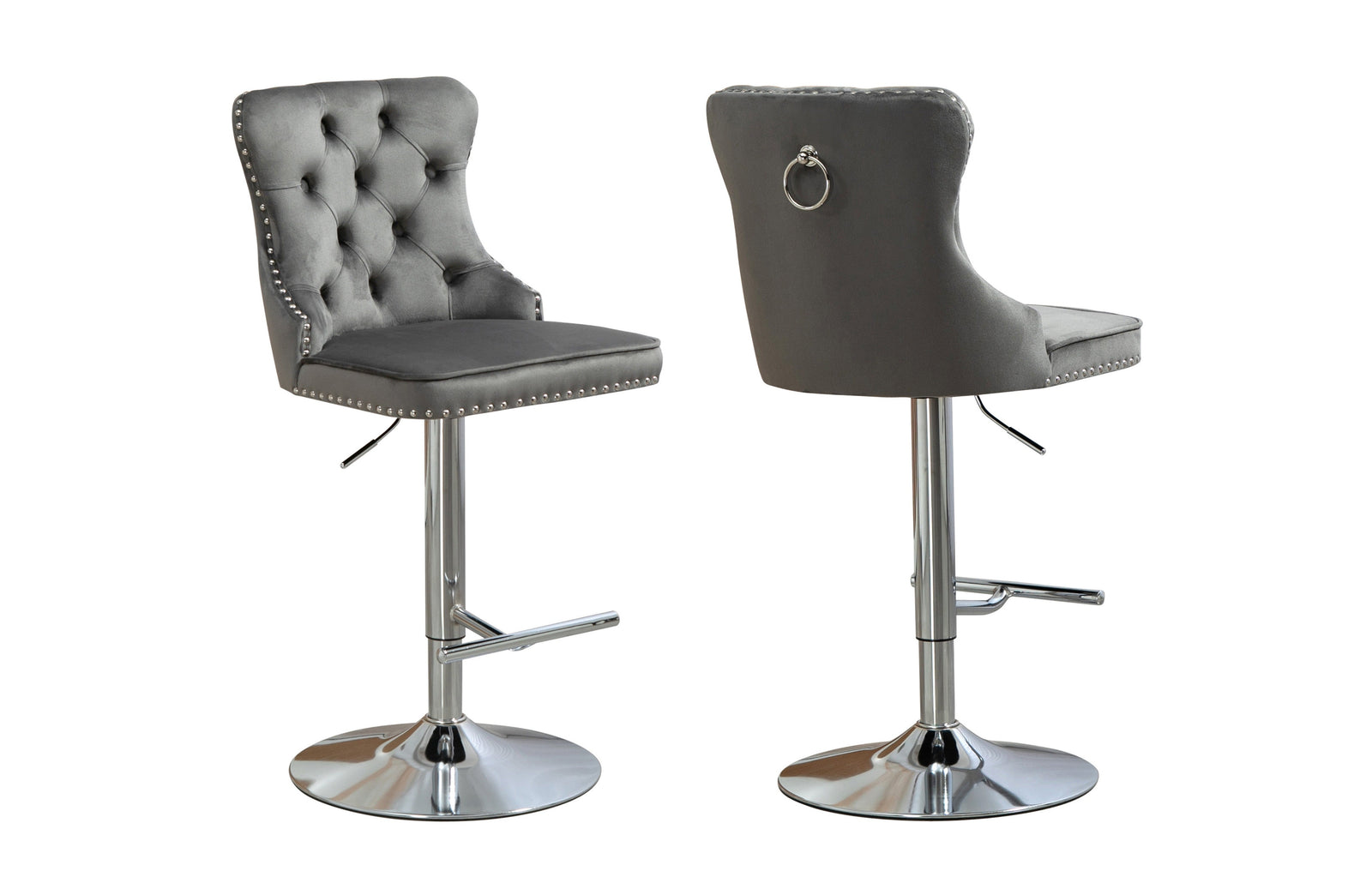 Sahara Dark Grey Barstool with Silver Stand | Set of 2