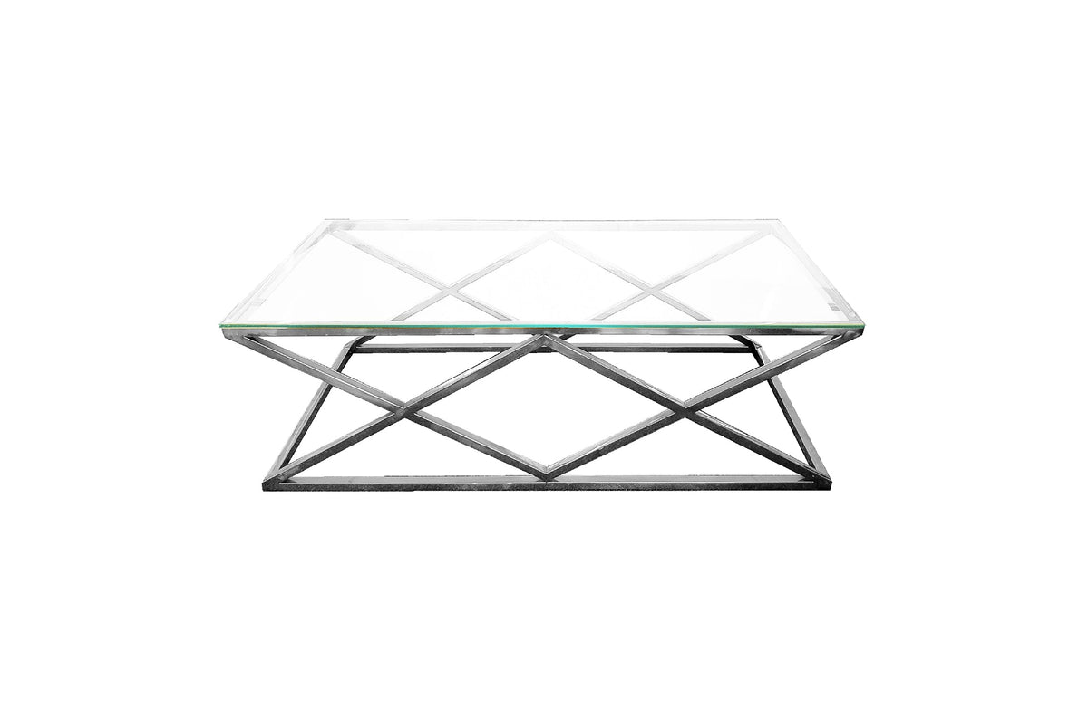 Alsea Coffee Table | Silver Base | Clear Glass | Contemporary Style