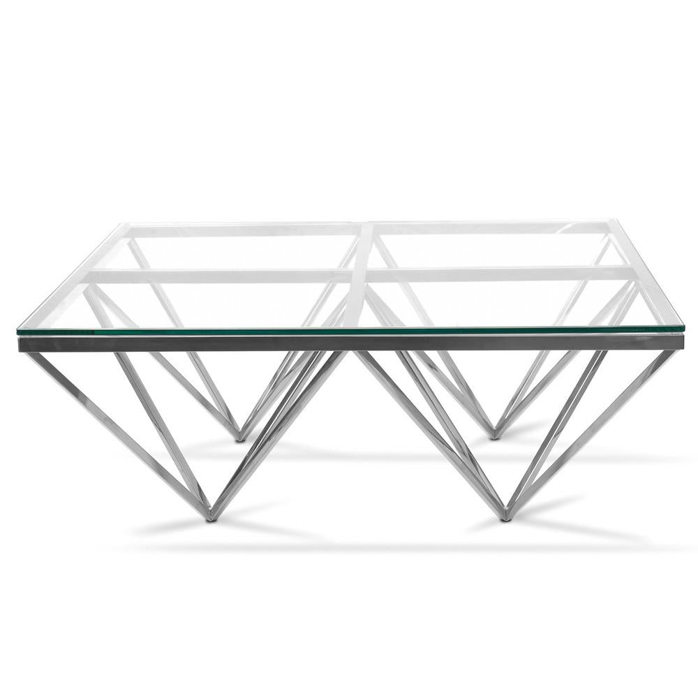 Pyramid Silver Square Coffee Table | Clear Glass | Sleek & Modern