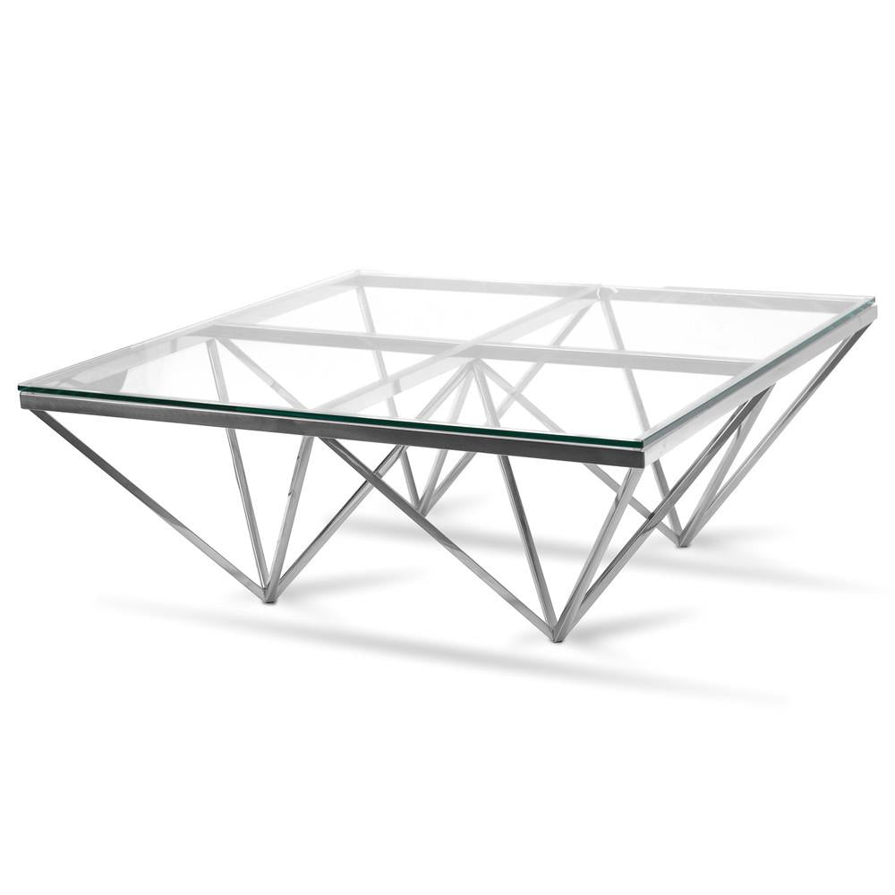 Pyramid Silver Square Coffee Table | Clear Glass | Sleek & Modern