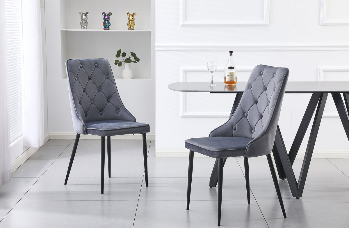 Button Tufted Grey Dining Chairs | Set of 4