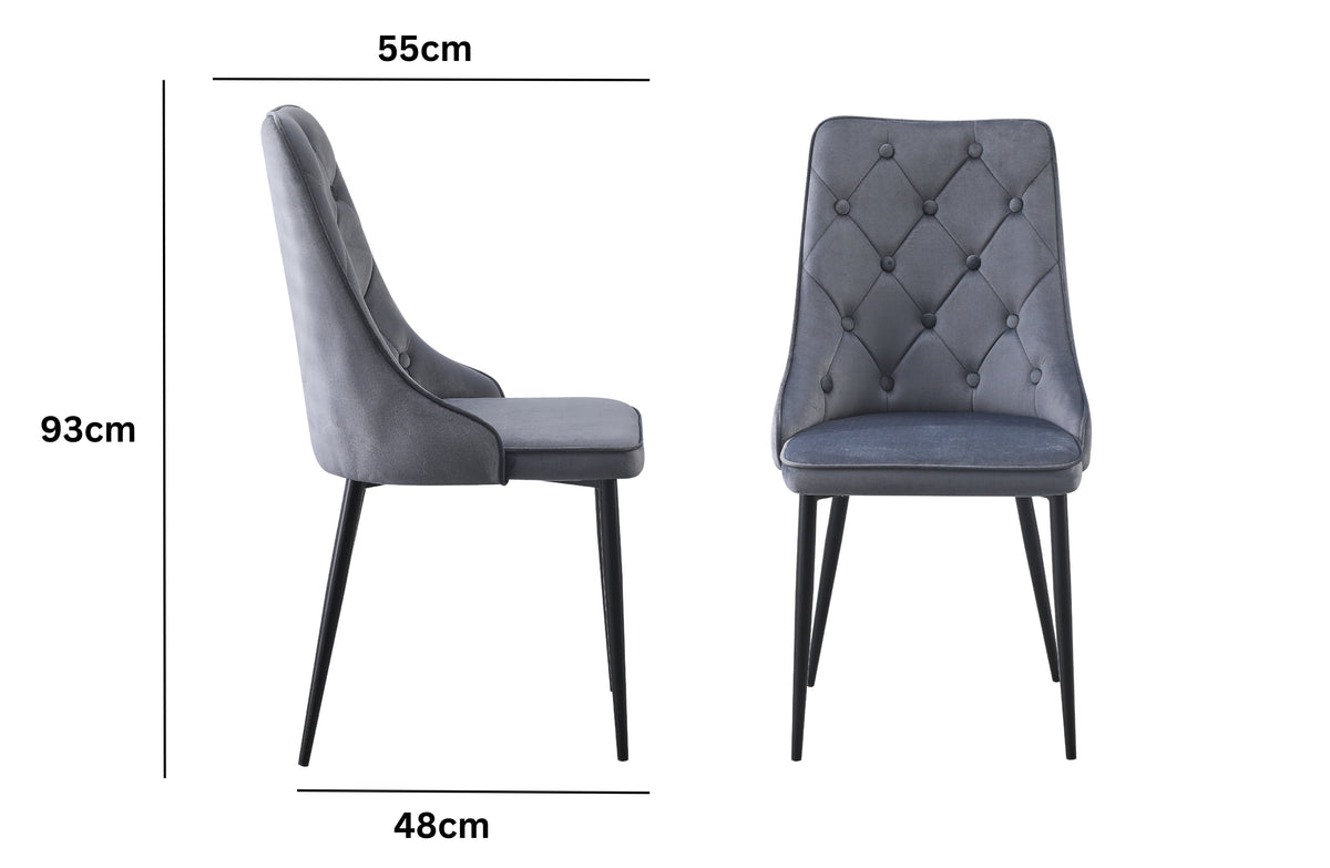 Button Tufted Black Dining Chairs with Gold Legs | Set of 4