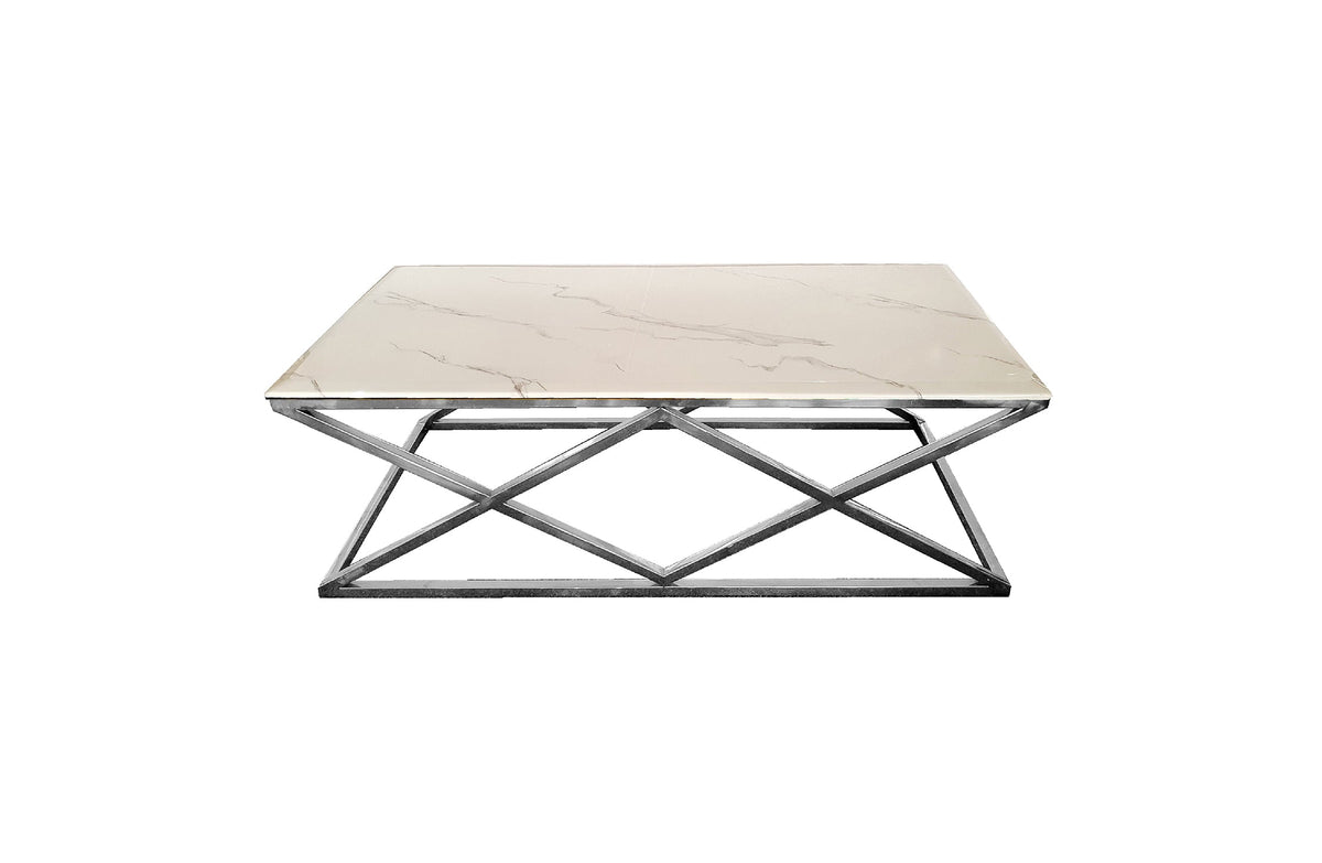 Alsea Coffee Table | Silver Base | White Marble