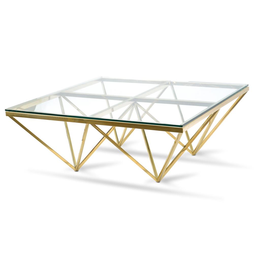 Pyramid Gold Square Coffee Table | Black Glass | Sleek & Luxurious