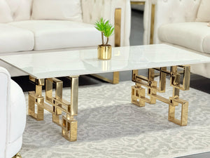 Royale Silver Coffee Table | White Marble Top | Stylish & Sleek