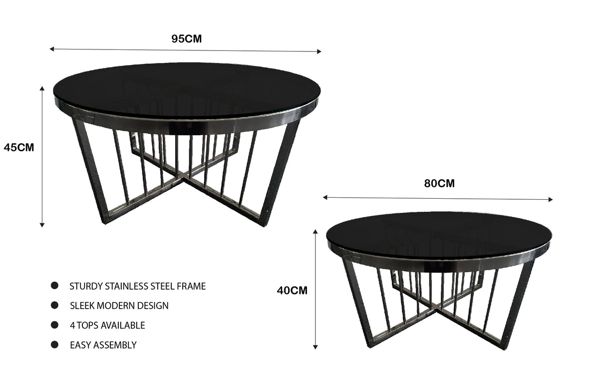 Salina Coffee Table 80cm | Black Base | Black Glass | Sleek & Elegant