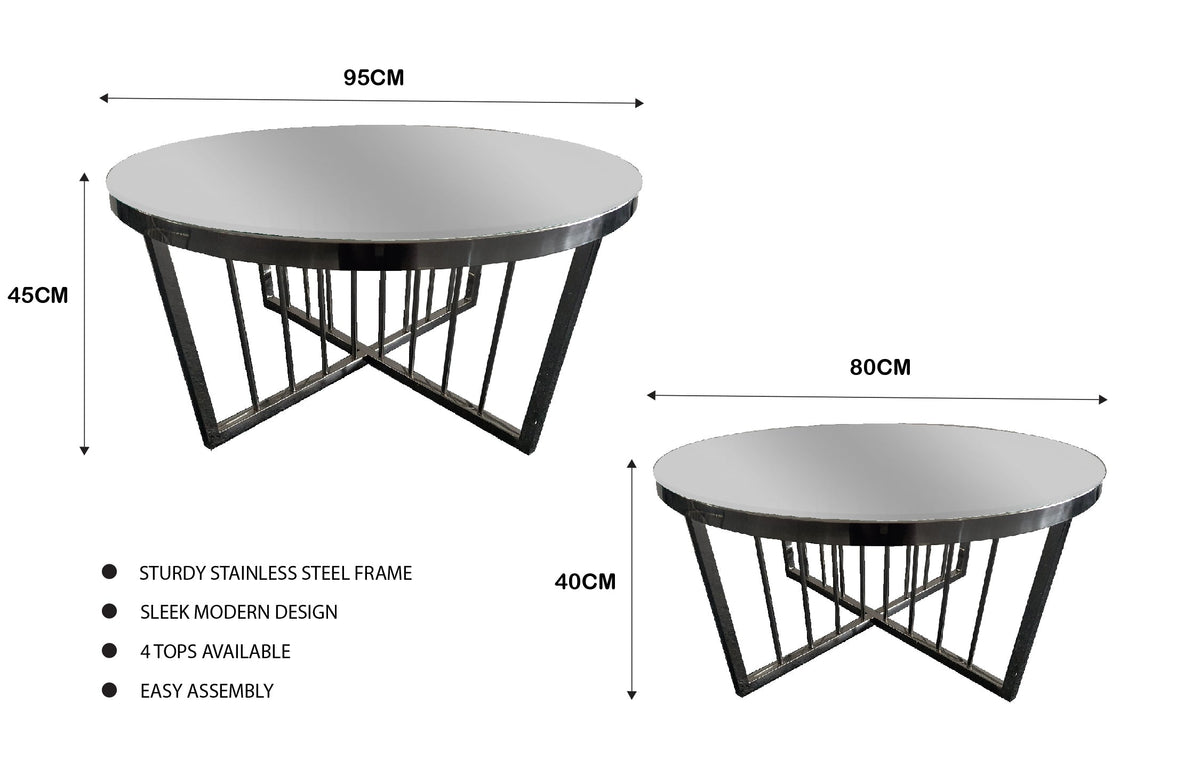 Salina Coffee Table 80cm | Black Base | Mirror Glass | Modern Look