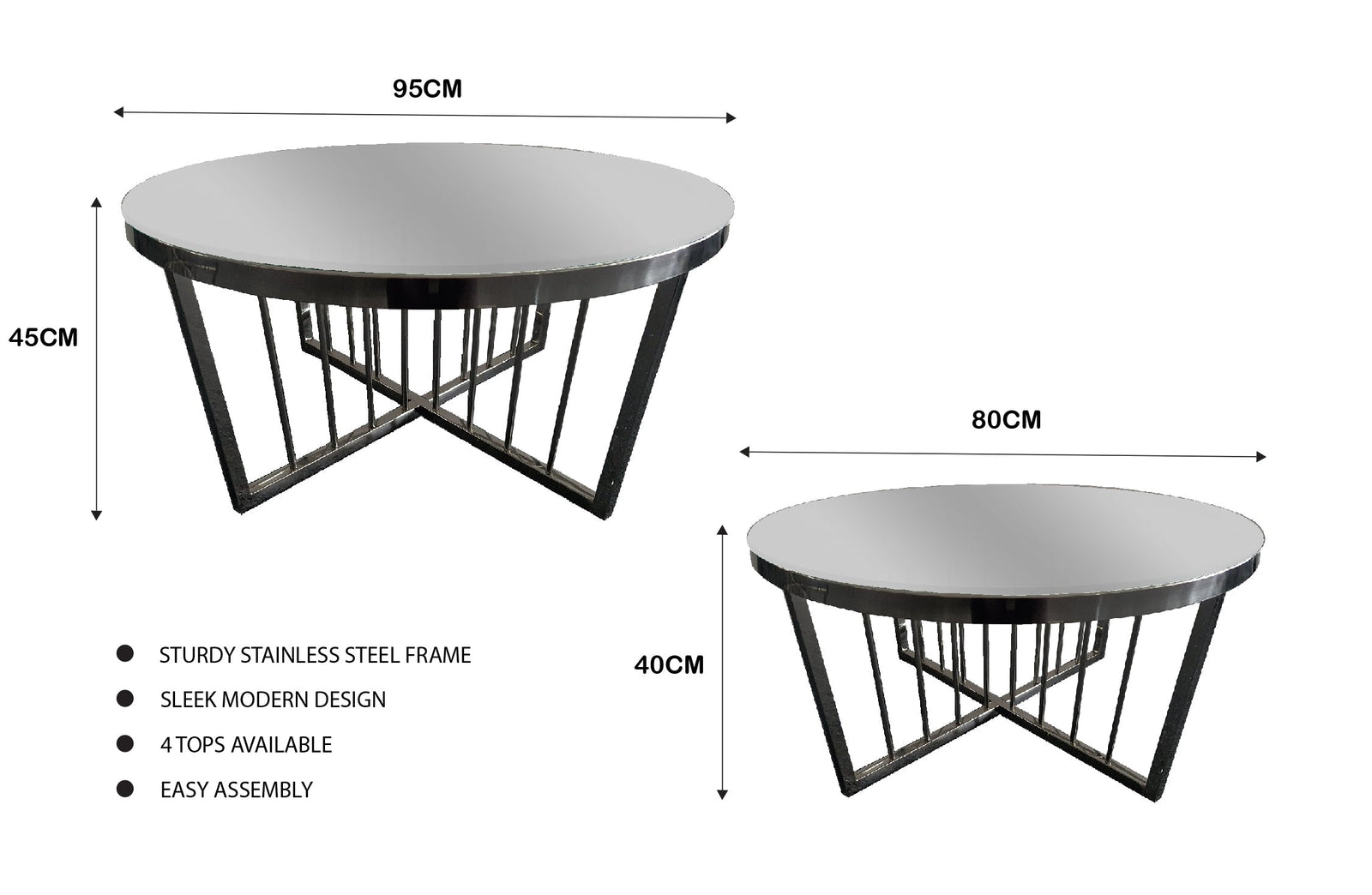 Salina Coffee Table 80cm | Black Base | Mirror Glass | Modern Look
