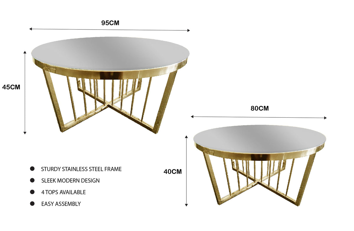 Salina Coffee Table 80cm | Gold Base | Mirror Glass | Modern Design