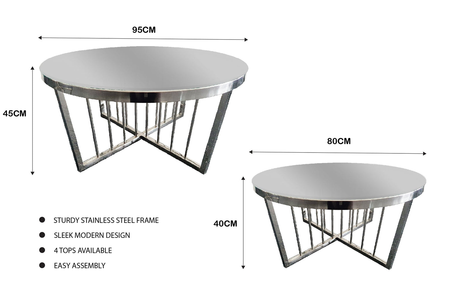 Salina Coffee Table 80cm | Silver Base | Mirror Glass | Stylish Design