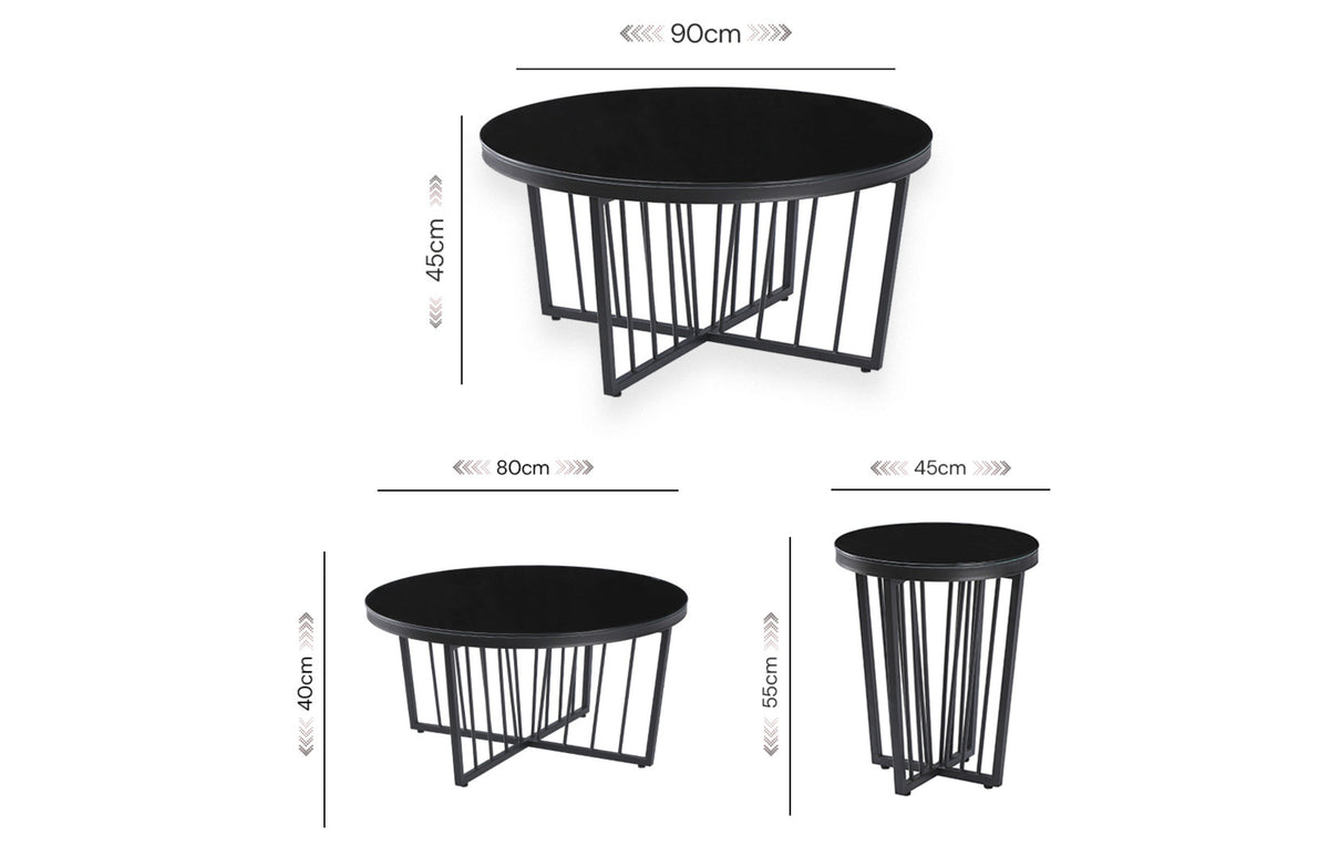 Serena Coffee Table - Clear Top (95cm) in Black