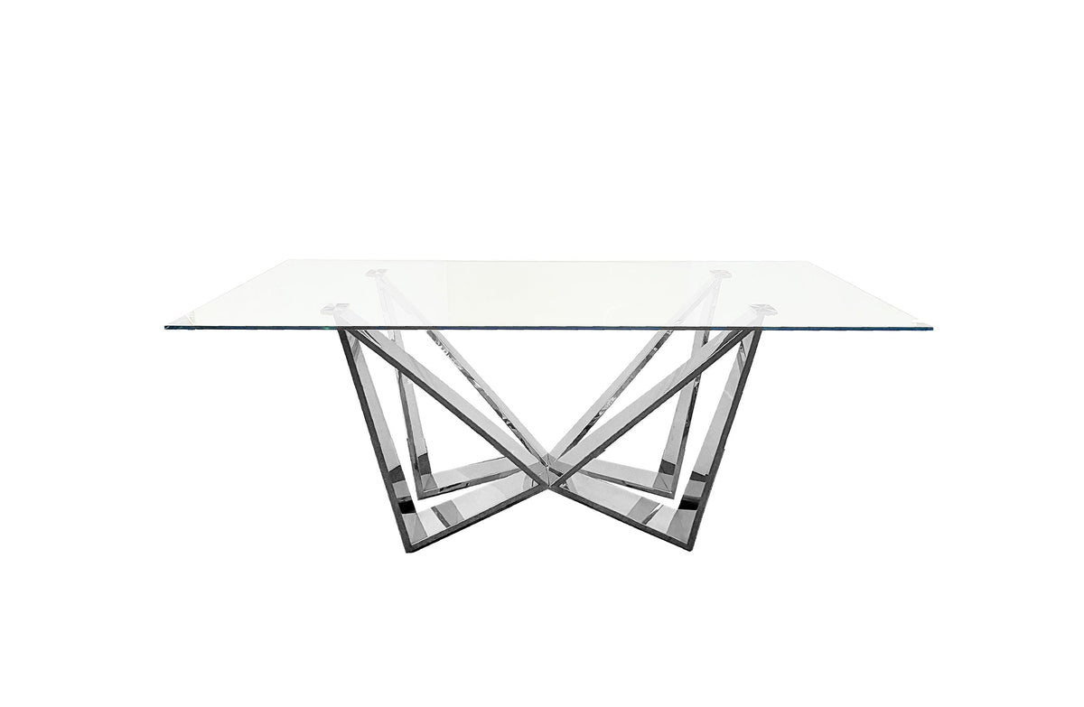Roula Dining Table Silver Base - Clear Glass