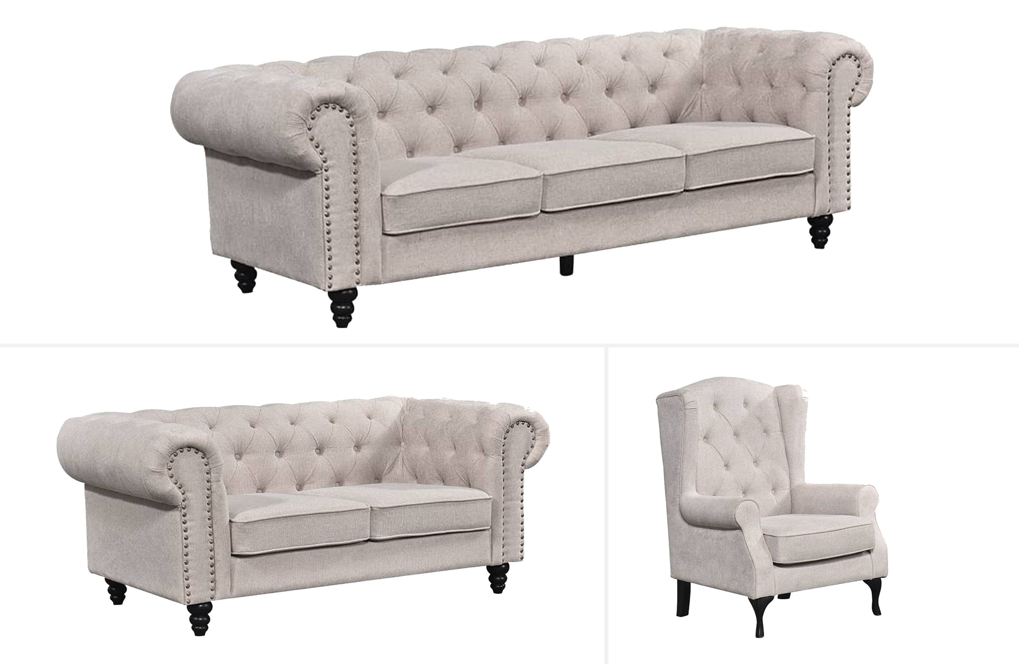 Chesterfield Tufted Lounge Set | Beige