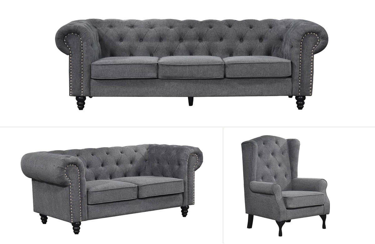 Chesterfield Tufted Lounge Set | Charcoal Grey