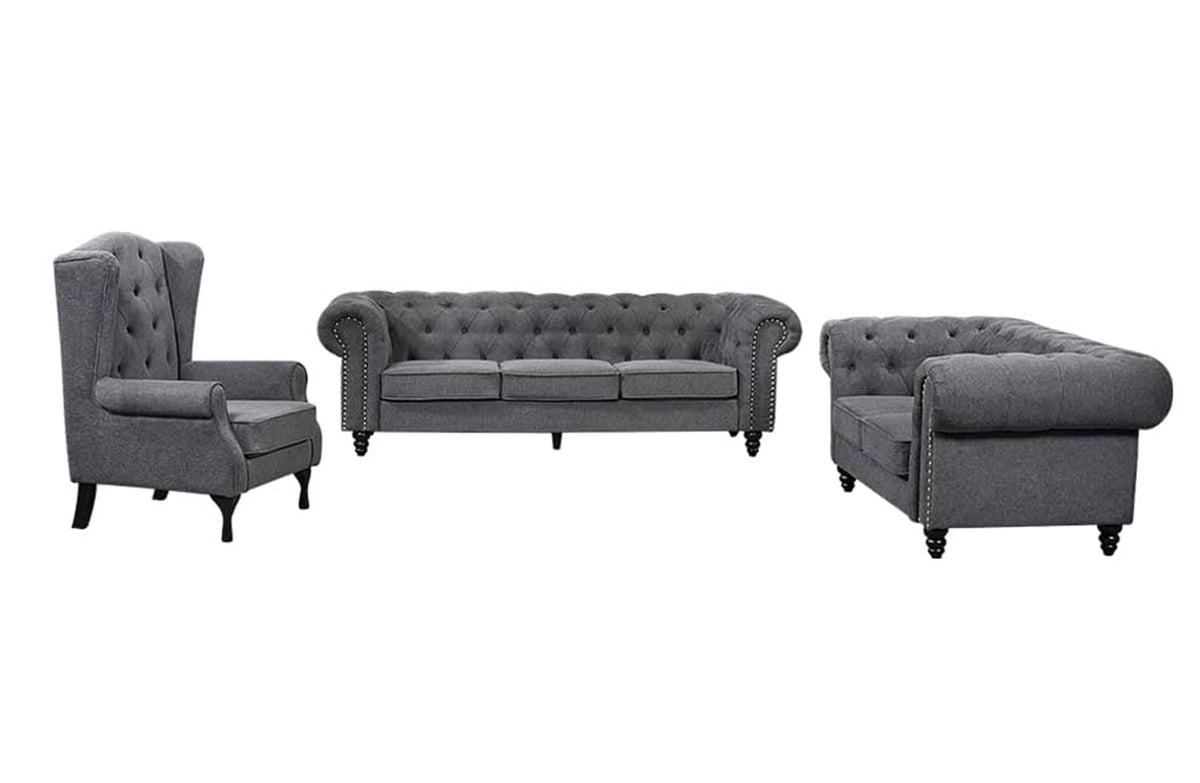 Chesterfield Tufted Lounge Set | Charcoal Grey