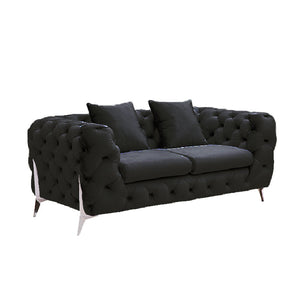 Grand Tufted Lounge | Black Velvet | Silver Legs
