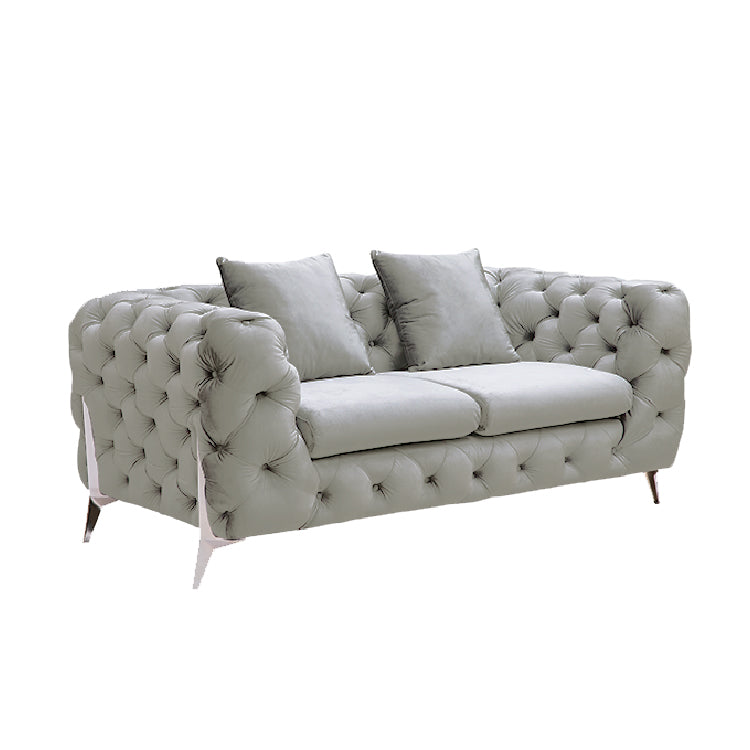 Grand Tufted Lounge | Light Grey Velvet | Silver Legs