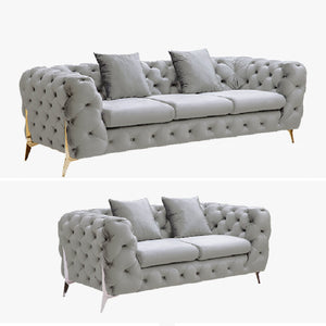 Grand Tufted Lounge | Light Grey Velvet | Silver Legs