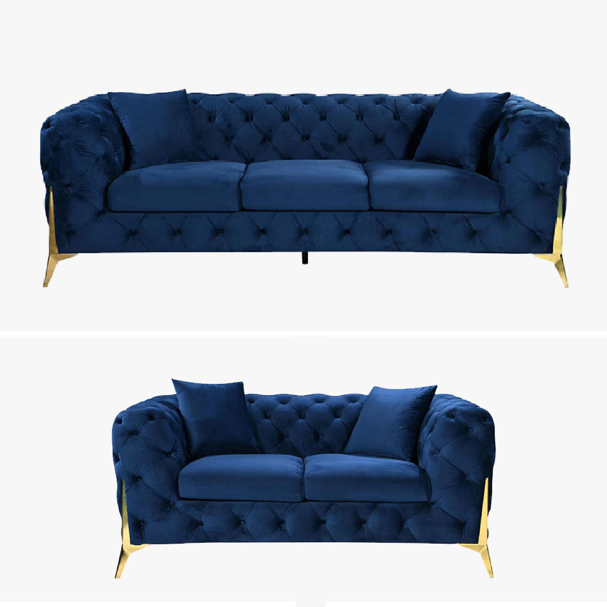 Grand Tufted Lounge | Blue Velvet | Gold Legs