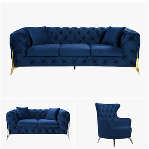 Grand Tufted Lounge | Blue Velvet | Gold Legs