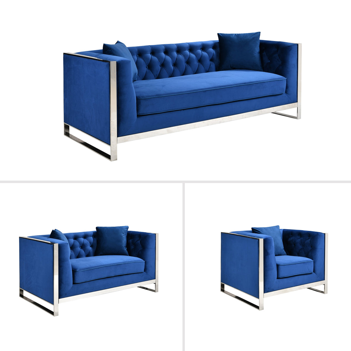 William Lounge | Blue Velvet | Silver Trims