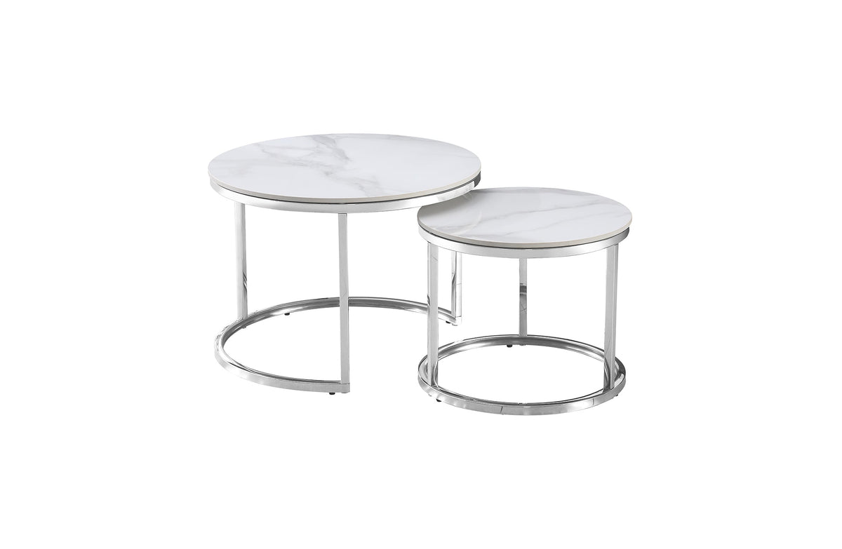 Nesting Style Coffee Table | White on Silver | 60cm/45cm | Elegant Design