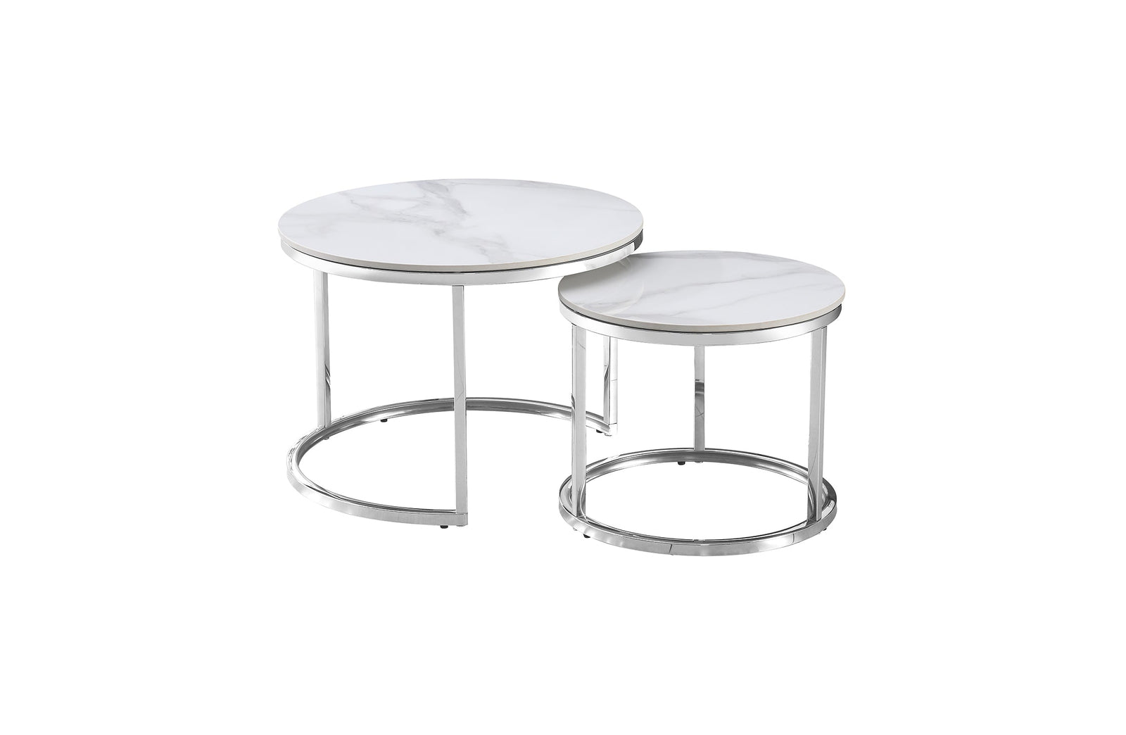 Nesting Style Coffee Table | White on Silver | 60cm/45cm | Elegant Design