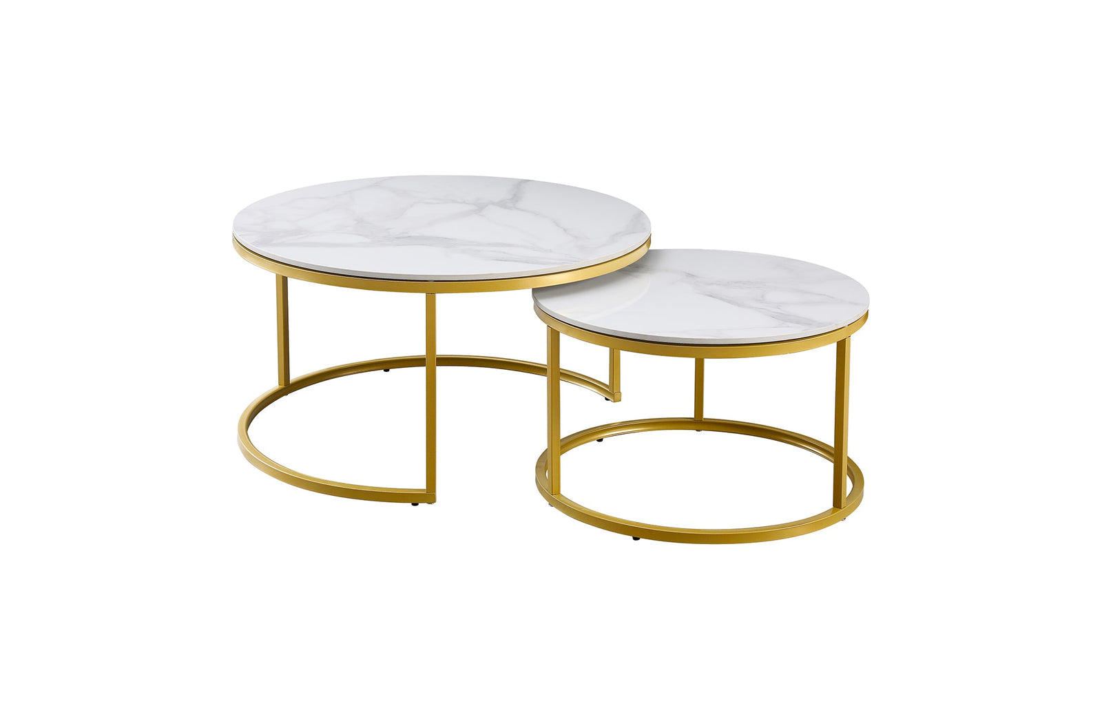Nesting Style Coffee Table | White on Champagne Gold | 80cm/60cm | Contemporary Design