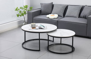 Nesting Style Coffee Table | White on Black | 80cm/60cm | Elegant Style