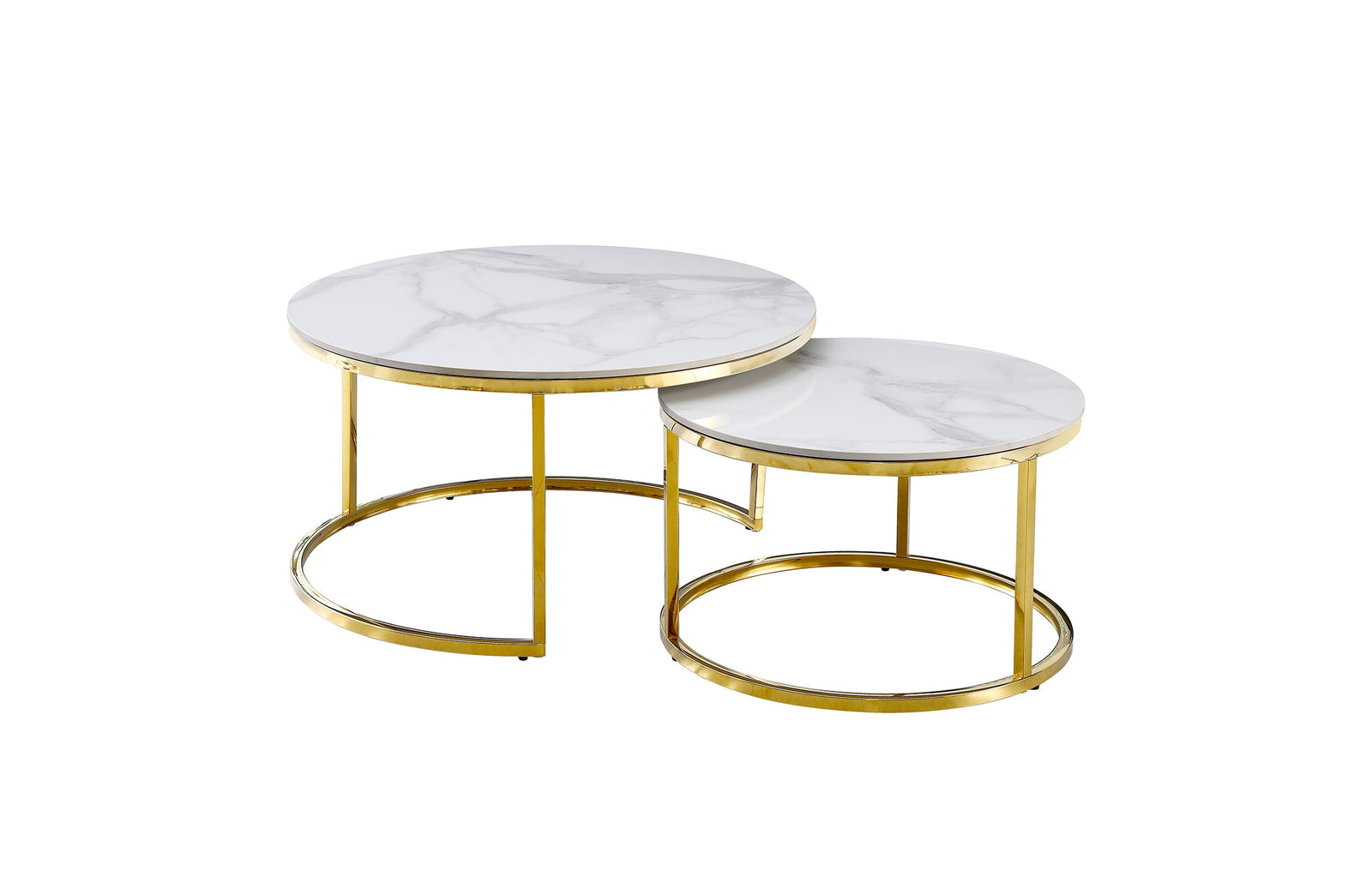 Nesting Style Coffee Table | White on Gold Stainless Steel | 80cm/60cm | Luxurious Design