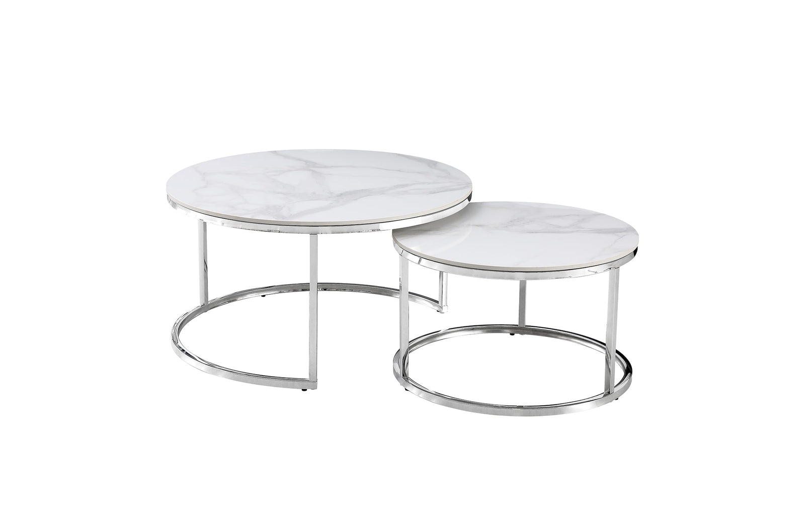 Nesting Style Coffee Table | White on Silver Stainless Steel | 80cm/60cm | Modern Design