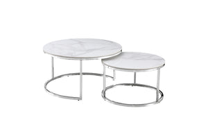 Nesting Style Coffee Table | White on Silver Stainless Steel | 80cm/60cm | Modern Design