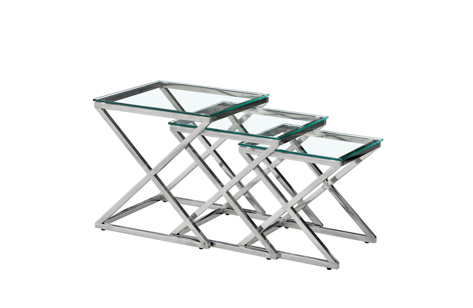Bella Set of 3 Silver Side Tables | Clear Glass