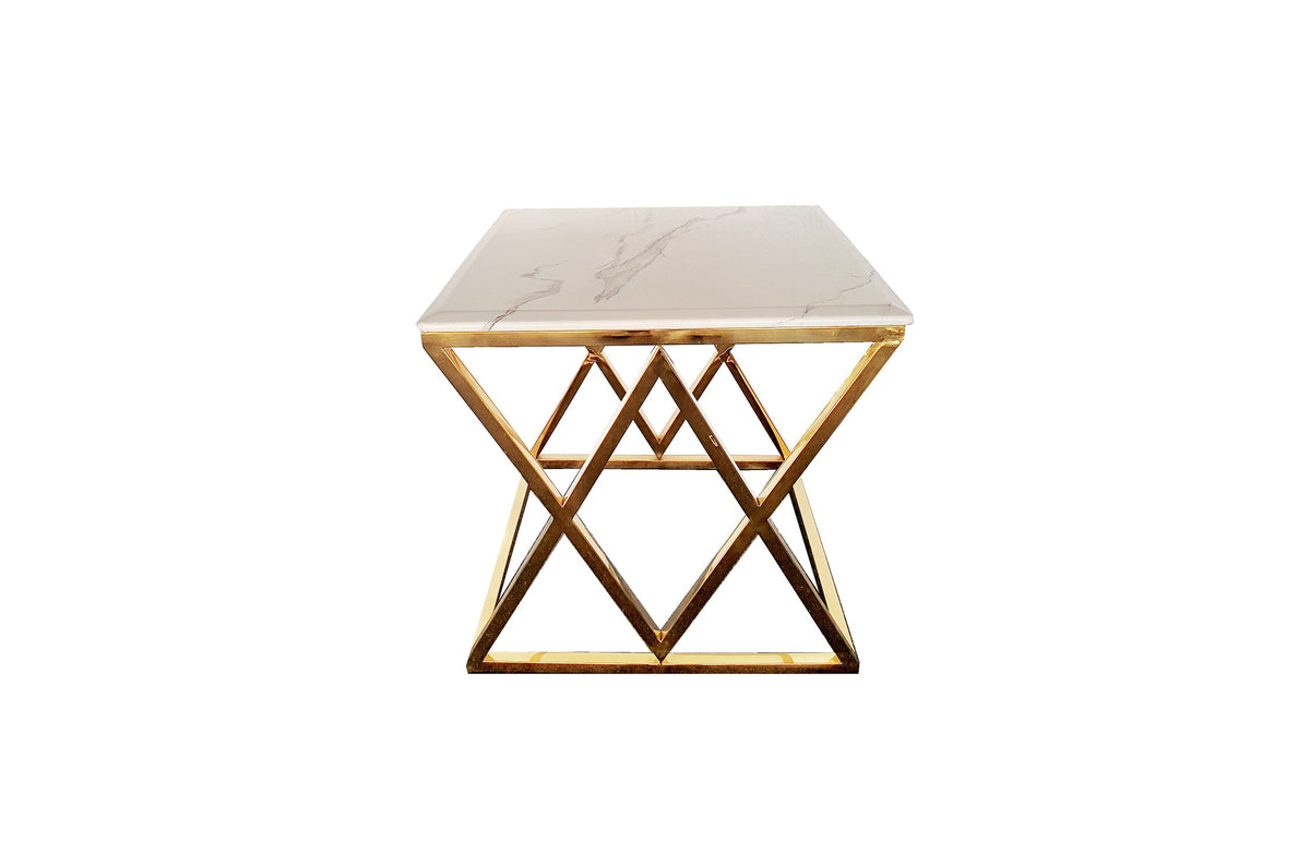 Alsea Side Table | Gold Base | White Marble Top | Luxury Accent Furniture