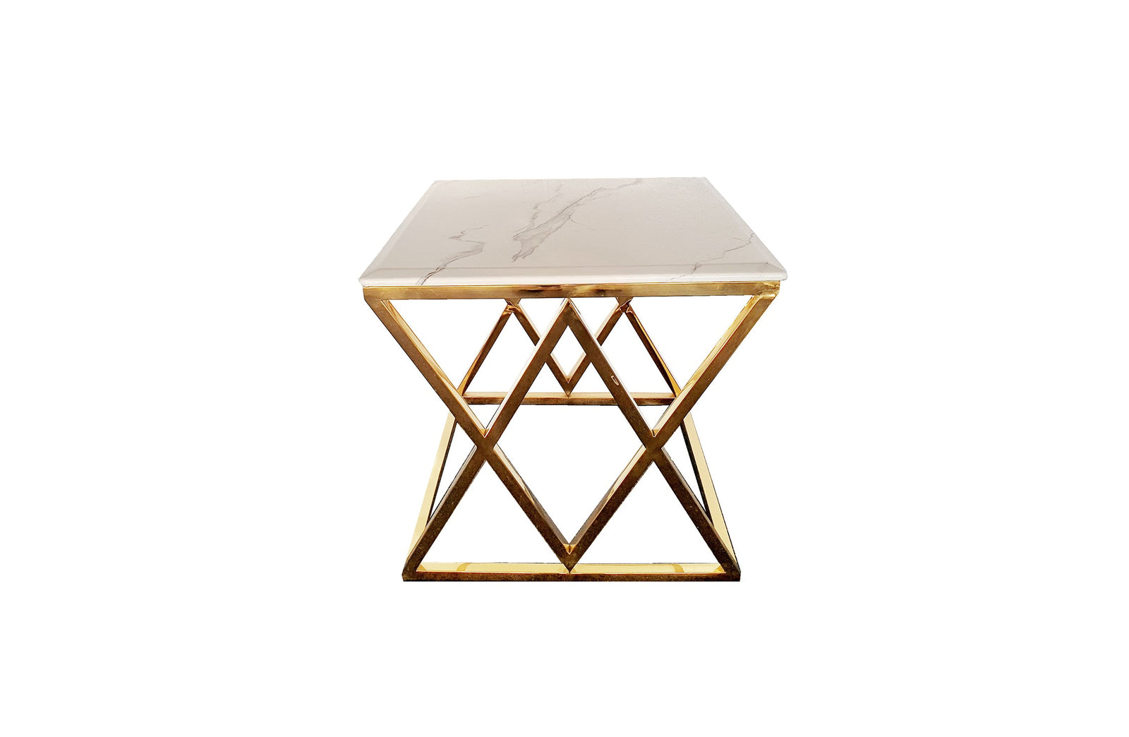 Alsea Side Table | Gold Base | White Marble Top | Luxury Accent Furniture