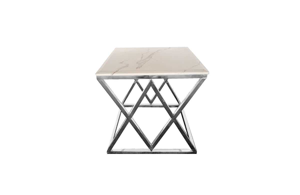 Alsea Side Table | Silver Base | White Marble Top | Elegant Home Decor Accent Table