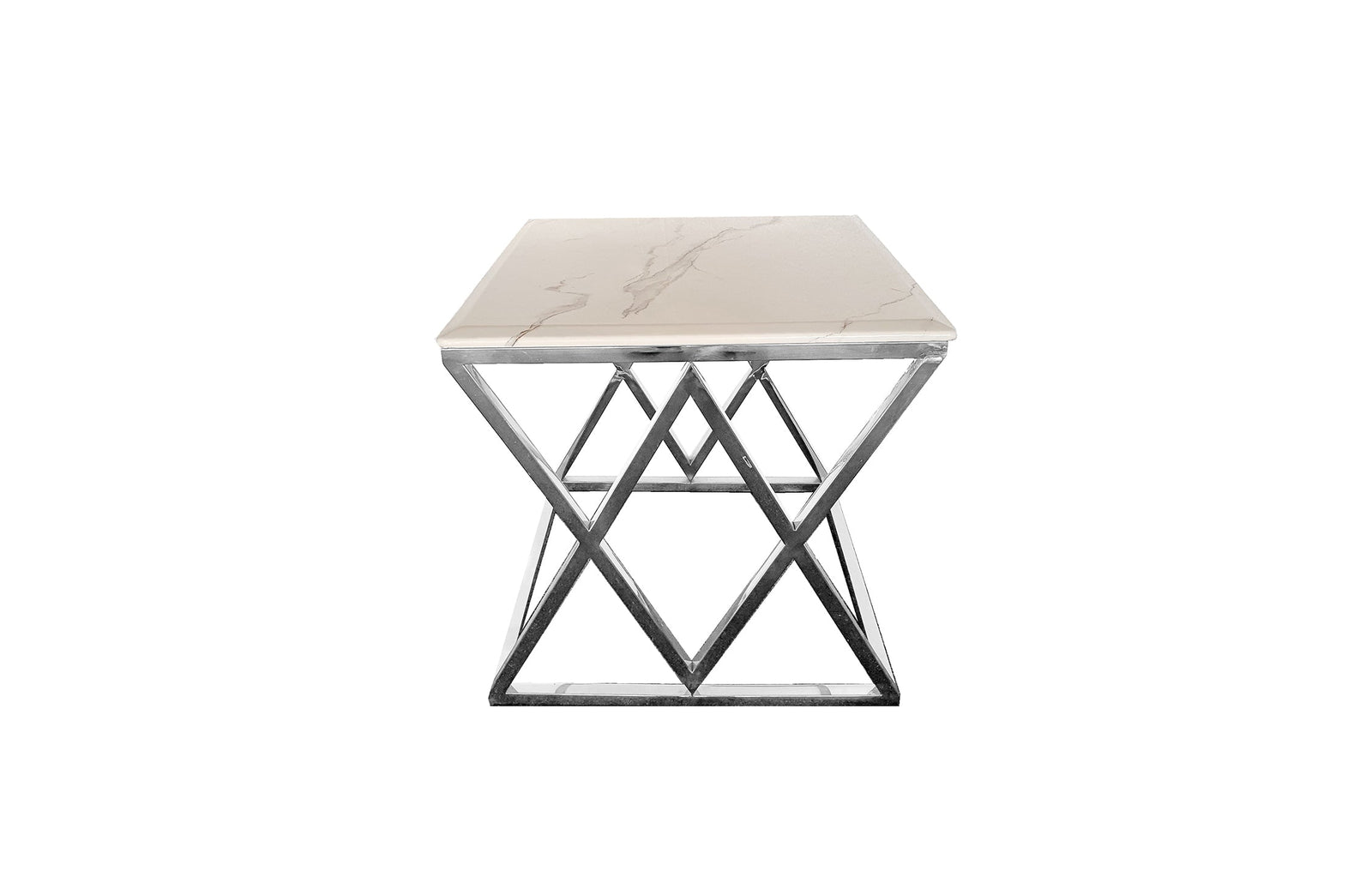 Alsea Side Table | Silver Base | White Marble Top | Elegant Home Decor Accent Table