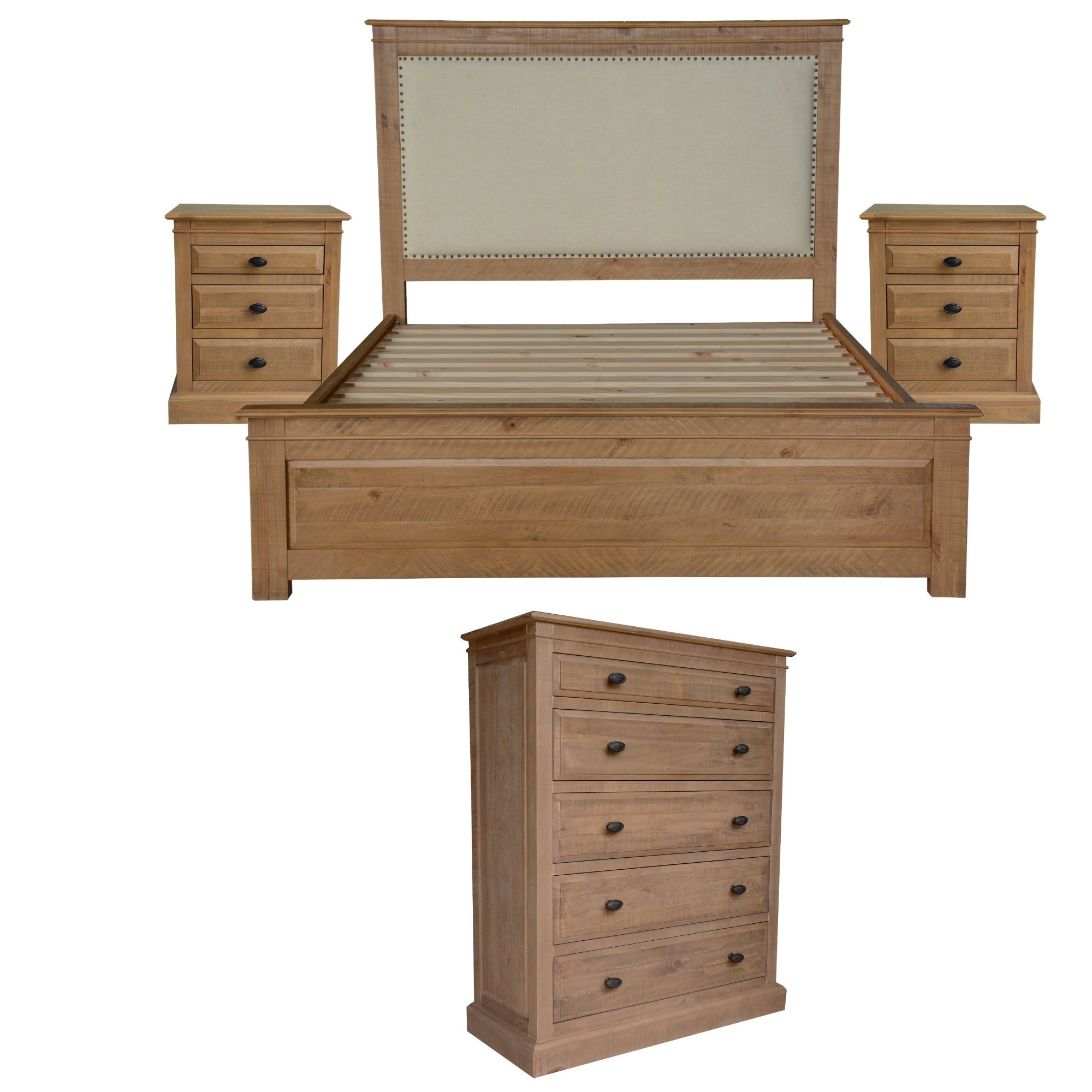 Jade 4pc Queen Bed Suite | Bedside | Tallboy Bedroom Furniture Package | Natural