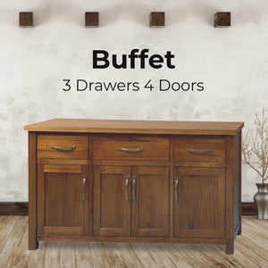 Birdsville Buffet Table | 161cm | 4 Door 3 Drawer | Solid Mt Ash Timber Wood | Brown