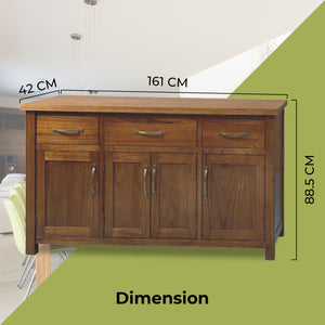 Birdsville Buffet Table | 161cm | 4 Door 3 Drawer | Solid Mt Ash Timber Wood | Brown