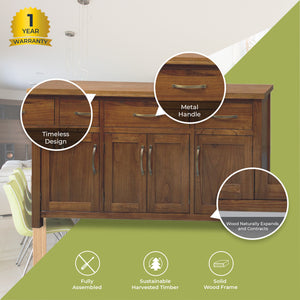 Birdsville Buffet Table | 161cm | 4 Door 3 Drawer | Solid Mt Ash Timber Wood | Brown