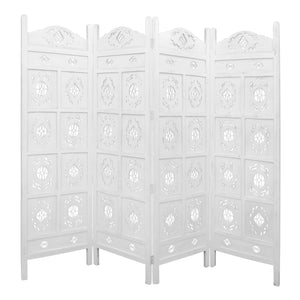 Iron Jali | 4 Panel Room Divider Screen | Privacy Shoji Timber Wood Stand | White