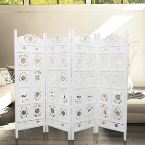 Iron Jali | 4 Panel Room Divider Screen | Privacy Shoji Timber Wood Stand | White
