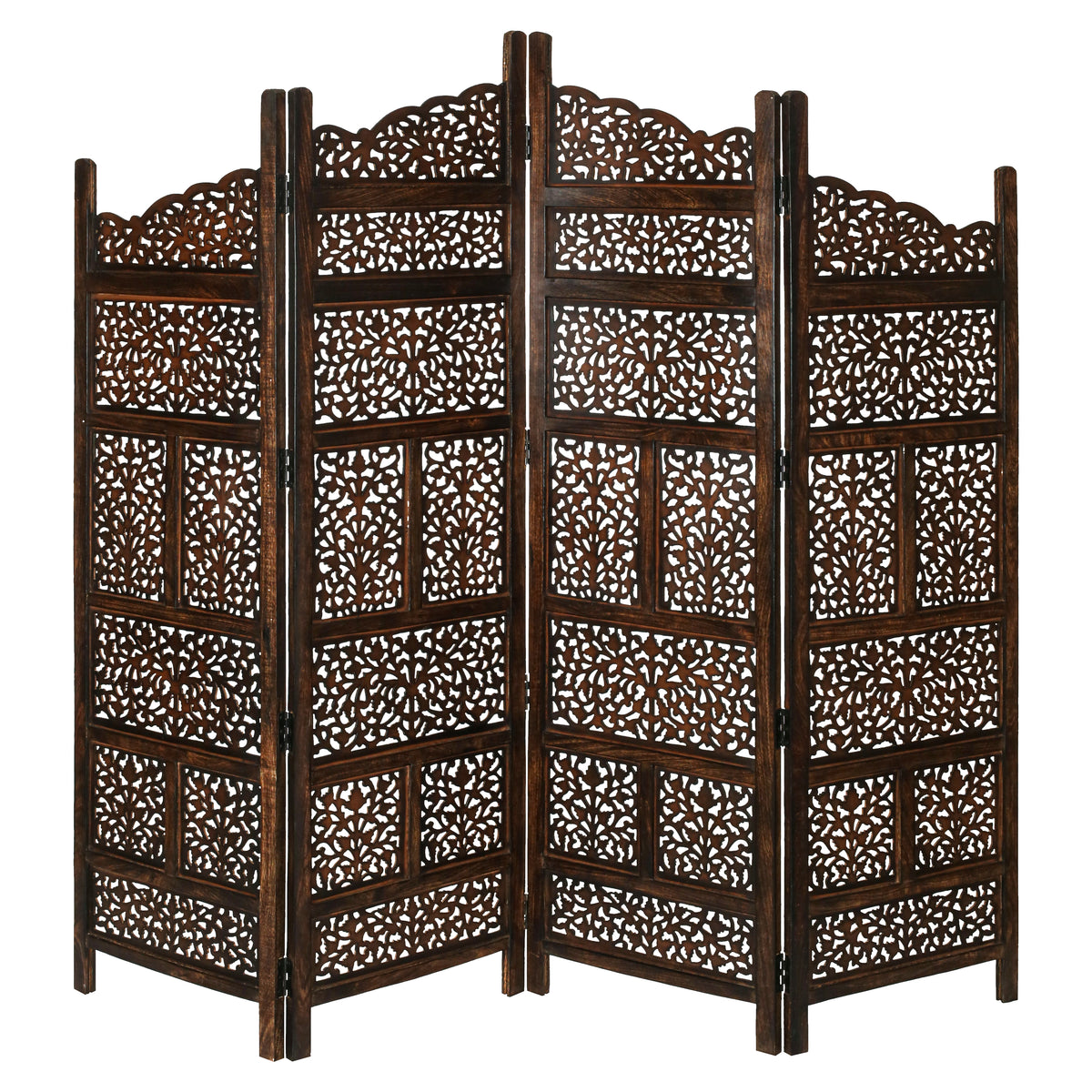 Vasco | 4 Panel Room Divider Screen | Privacy Shoji Timber Wood Stand | Burnt
