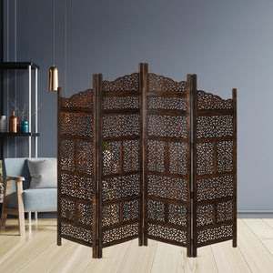 Vasco | 4 Panel Room Divider Screen | Privacy Shoji Timber Wood Stand | Burnt