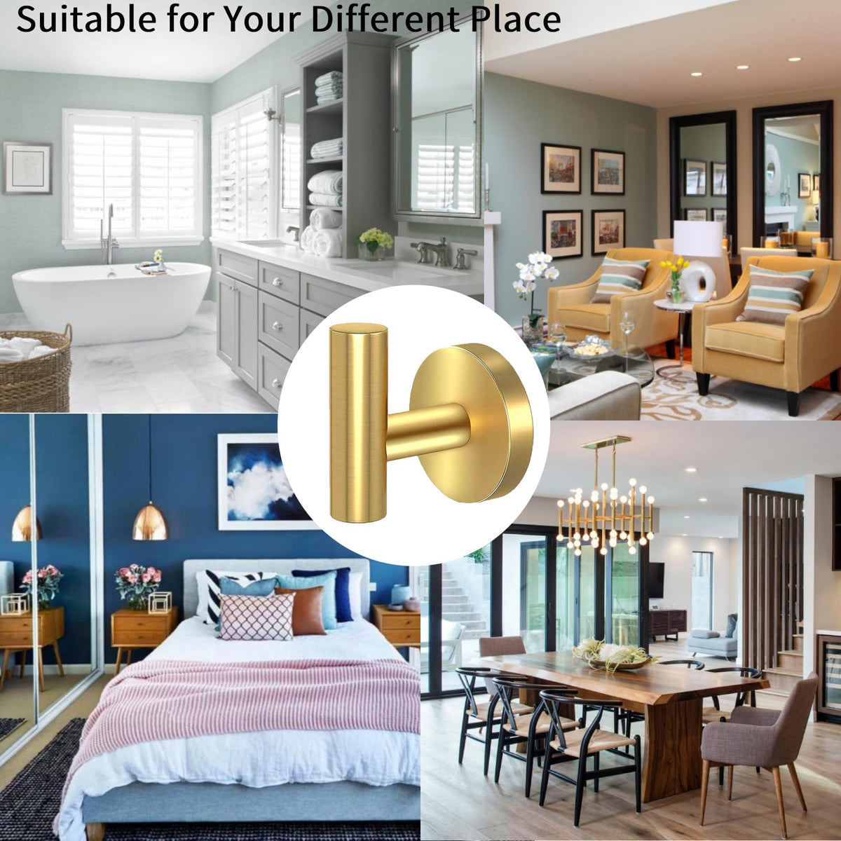 2 Pcs Wall Mount Bathroom Towel Hooks Holder | Cloth Hanger Hook | Kitchen Door Hanger | Gold