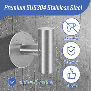 Wall Mount Self-Adhesive Bathroom Towel Hooks | 2 Pcs | Brushed Nickel Finish | Cloth & Door Hanger